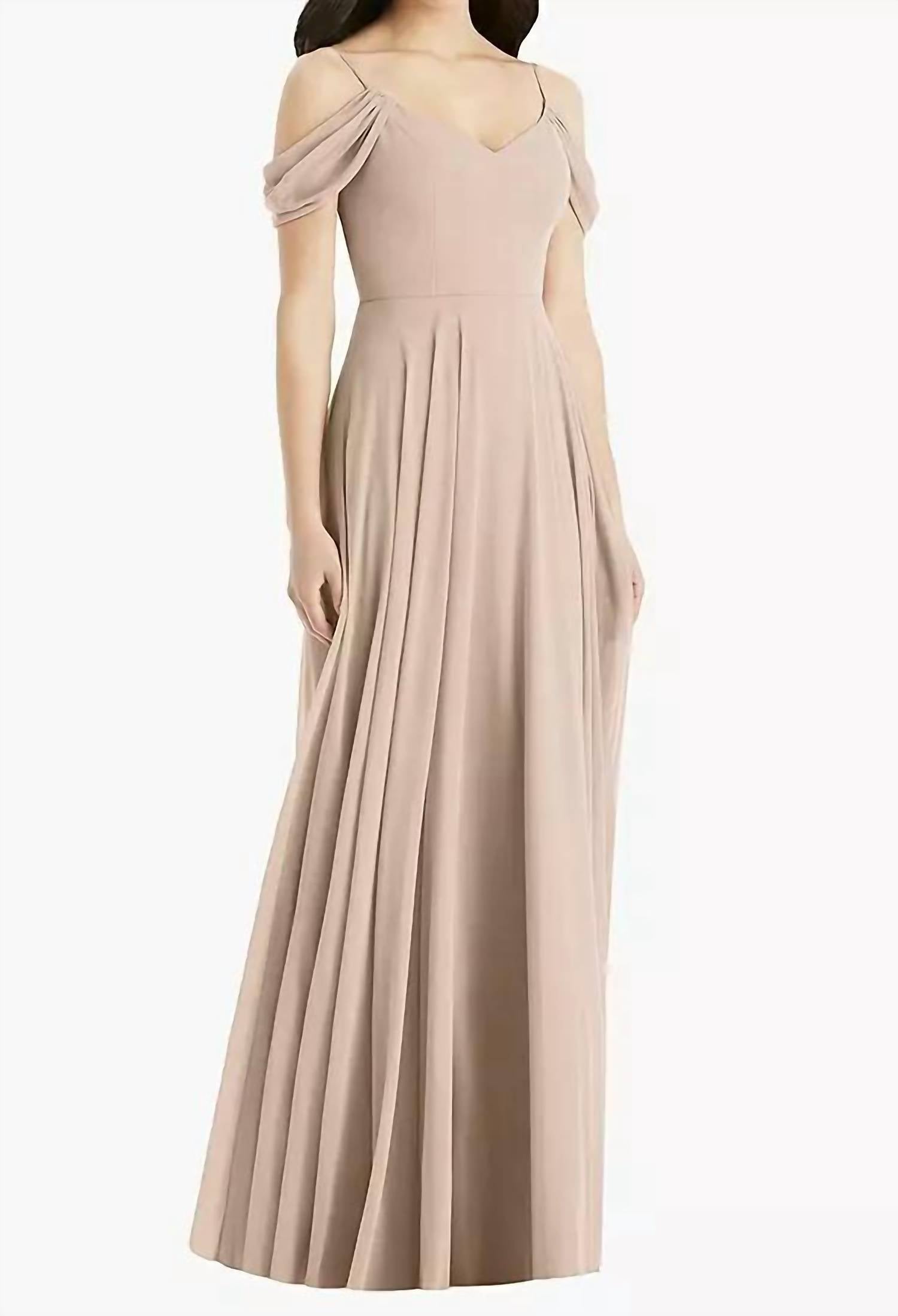 Dessy - Off Shoulder Open Cowl Back Maxi Dress