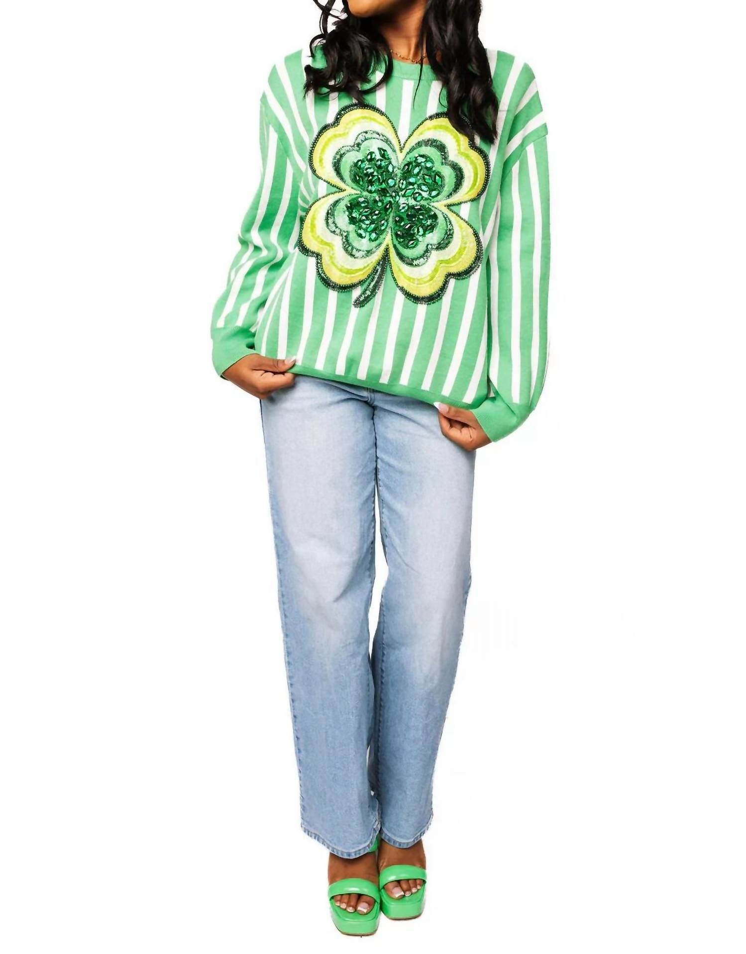 Queen Of Sparkles - Stripe Shamrock Sweater