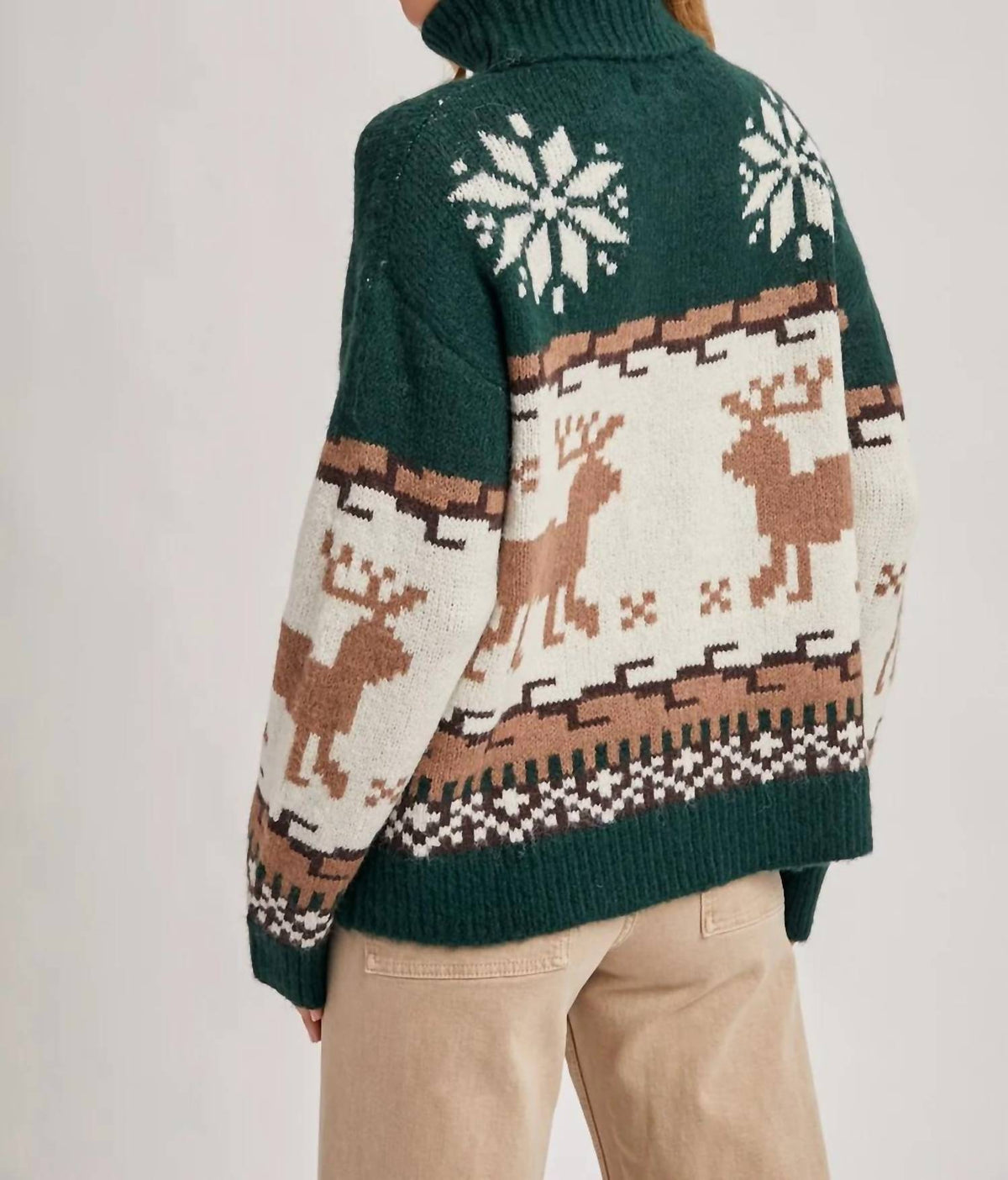 Bluivy - Fair Isle Turtle Neck Reindeer Knit Sweater