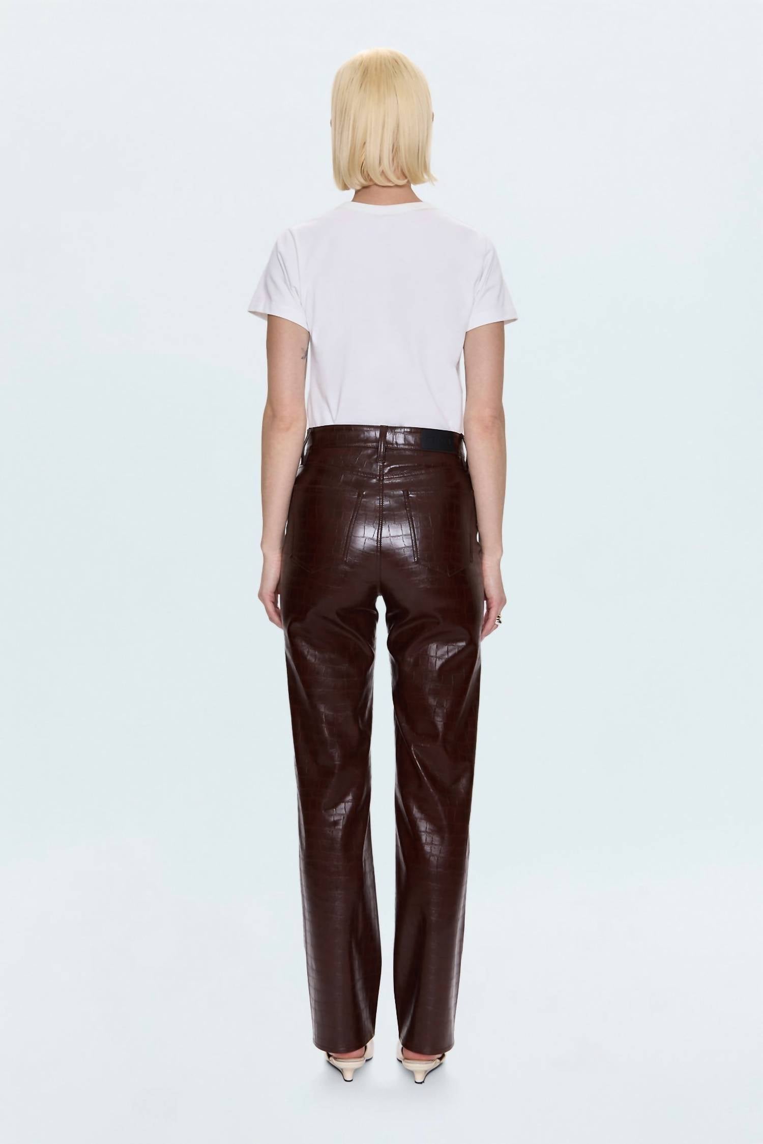 PISTOLA Cassie Super High Rise Straight Pant in tobacco croc - women's pants - detail view
