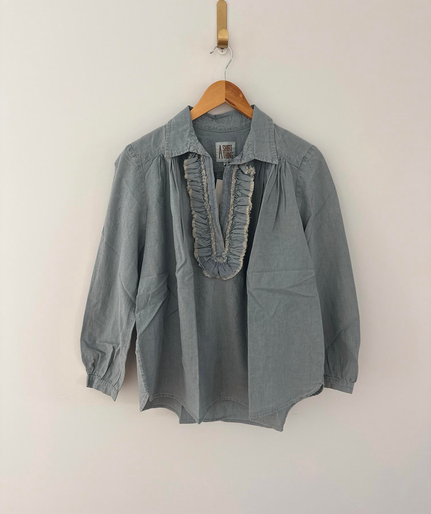 A Shirt Thing - Women's Celine Denim Deep V-neck Shirt