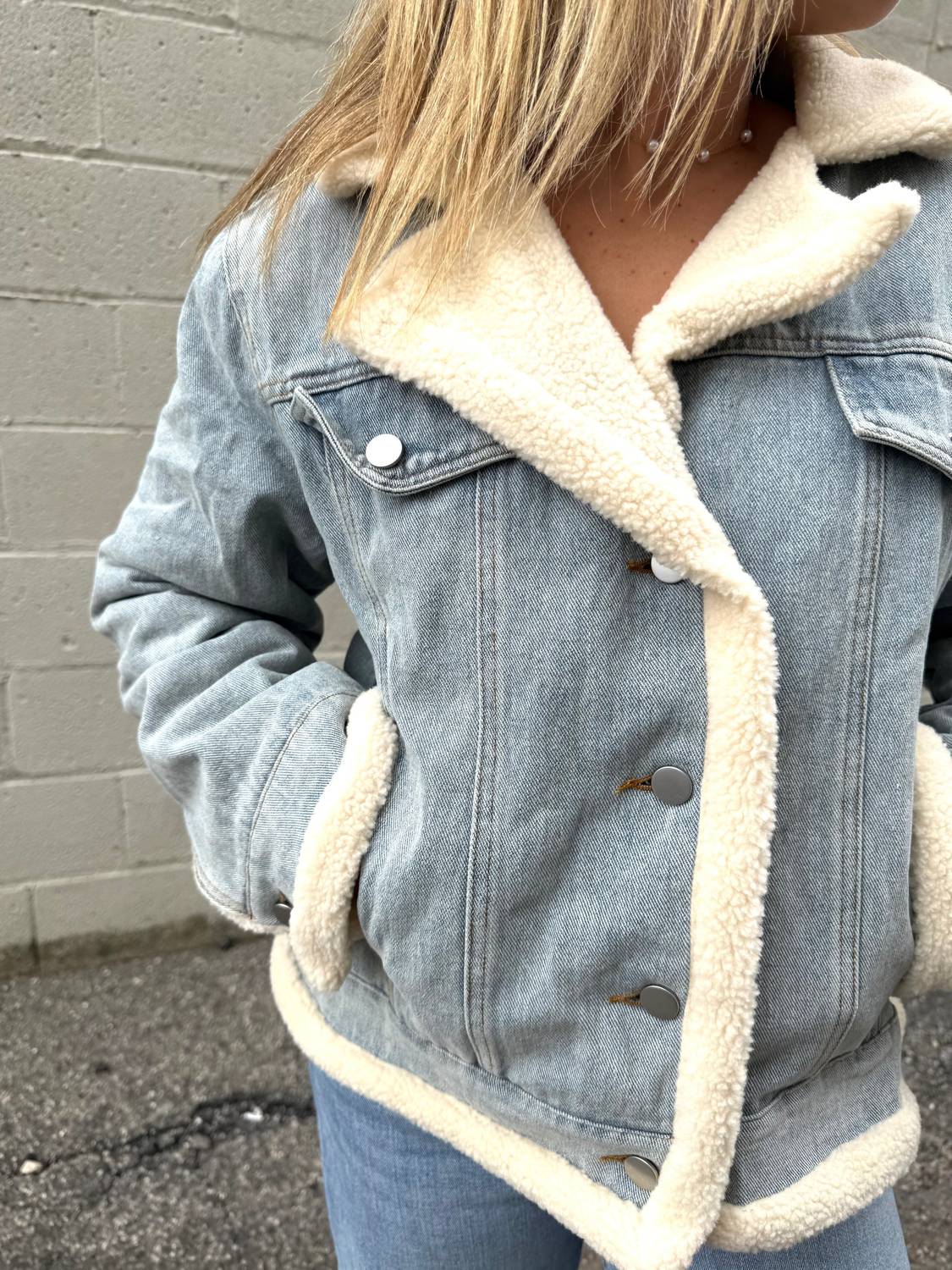Sadie & Sage - Metropolis Denim Jacket With Faux Shearing