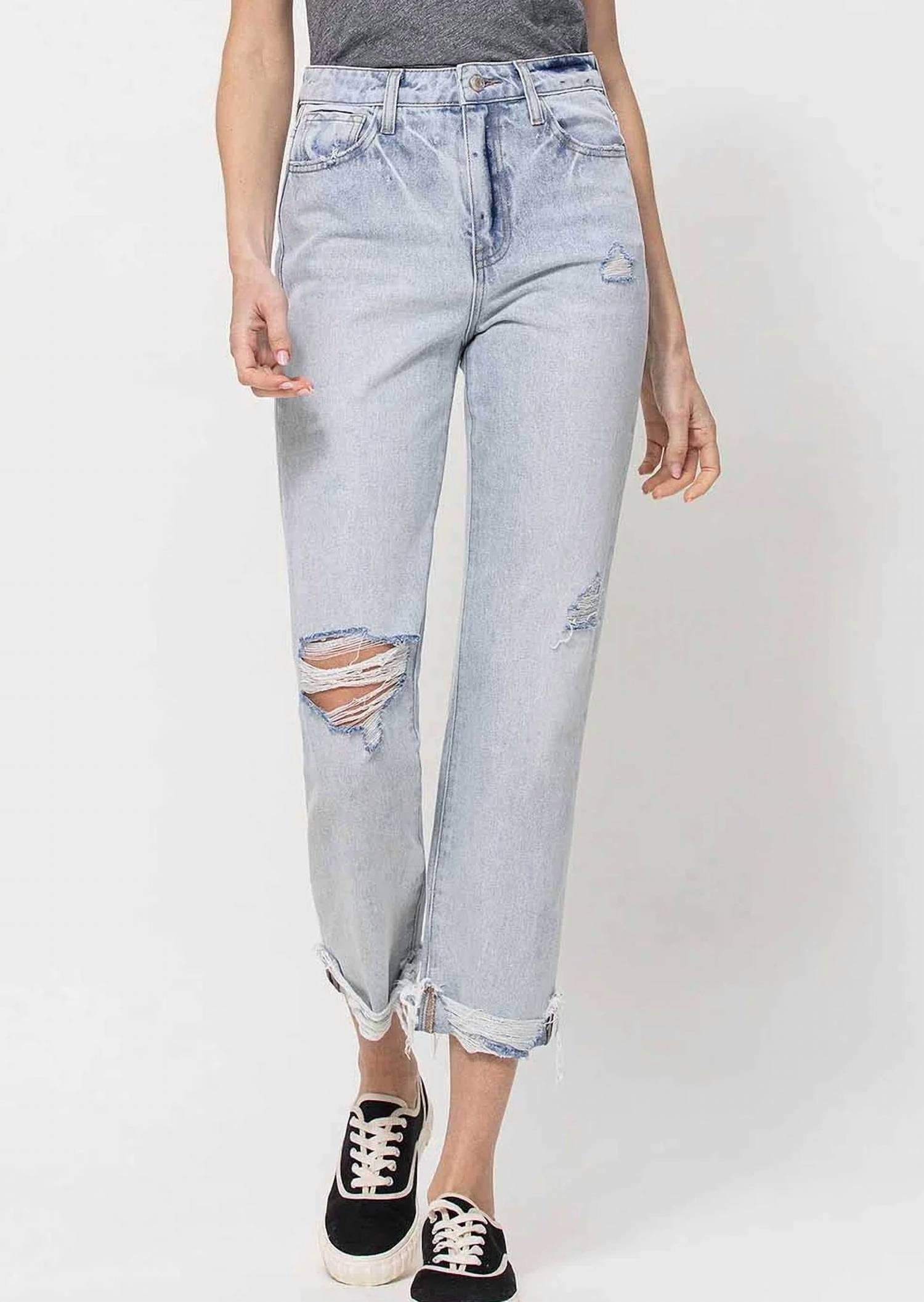 Vervet By Flying Monkey - Super High Relaxed Cuffed Straight Leg Jeans
