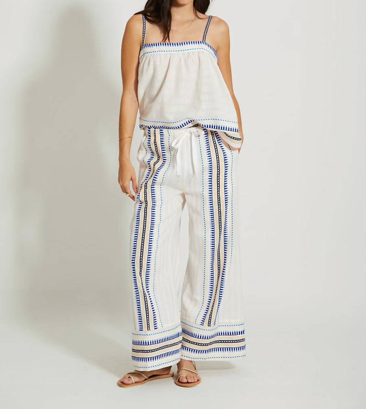 LEMLEM Thea Iniku Shell Tank Top in blue - women's tank top - detail view