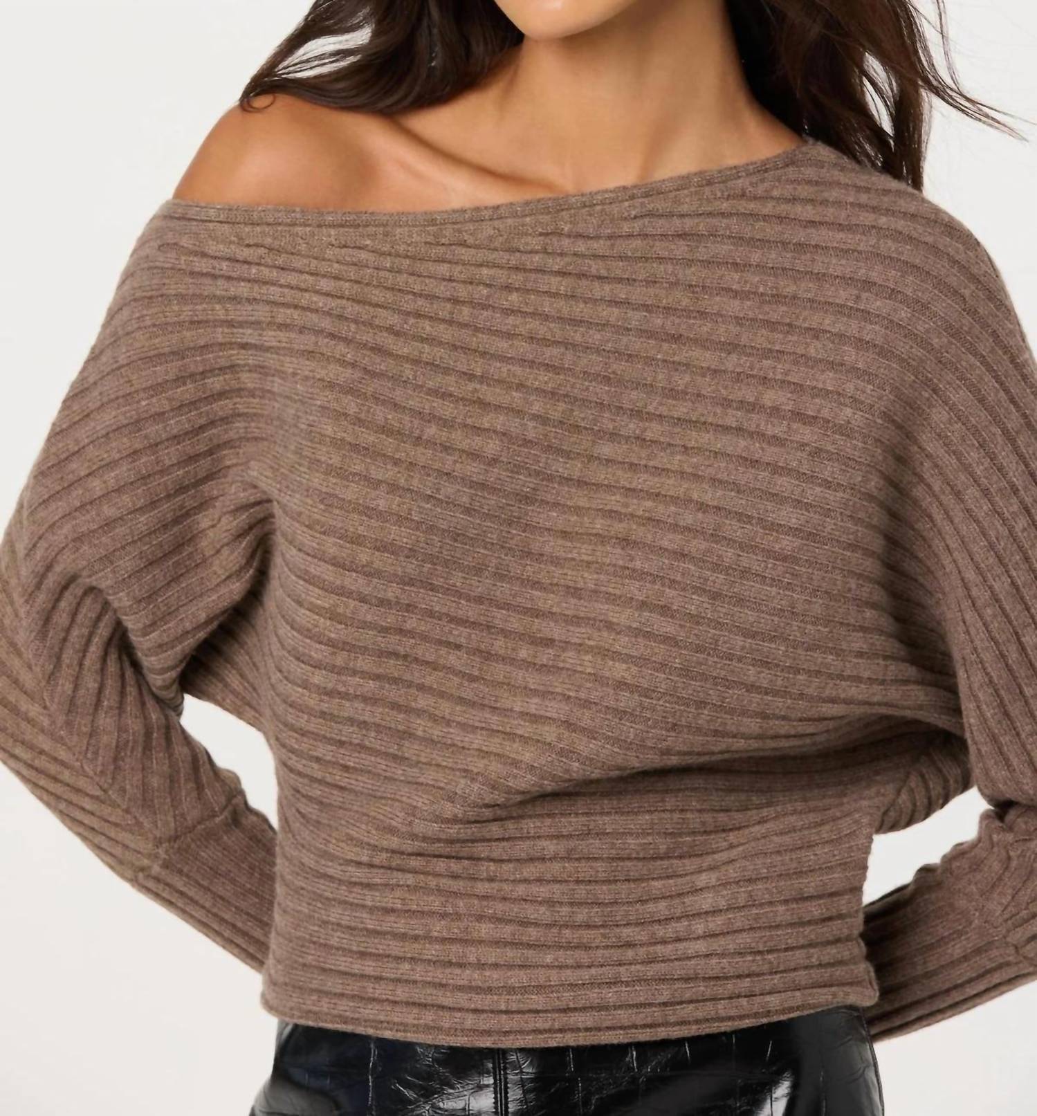 ASTR Samaria Off Shoulder Dolman Sweater in mocha - women's sweater - detail view