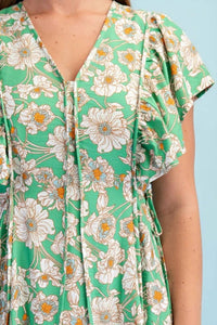 Gigio - Vibrant Floral Print V-neck Midi Dress