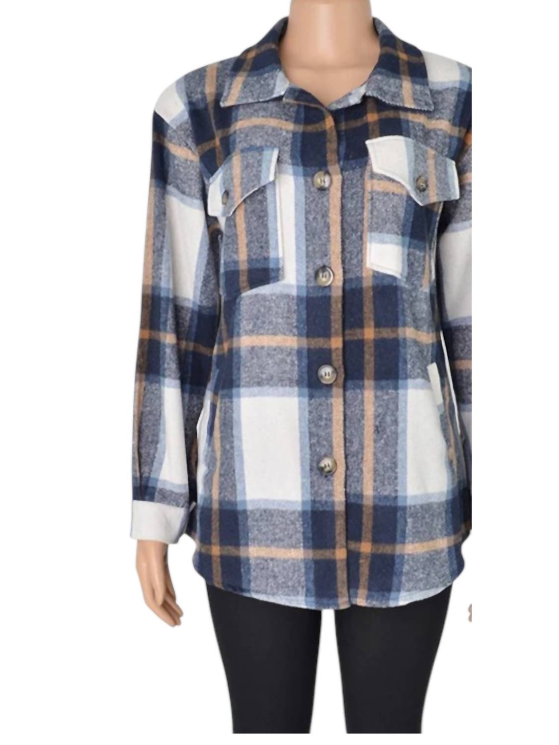 Macaron - Women's Plaid Printed Adorable Buttoned Shacket