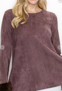 Joh - Annabelle Stretch Suede Top With Fur Accent
