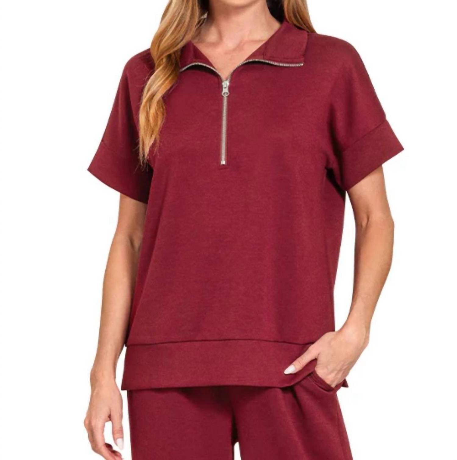 Zenana - Scuba High Neck Half Zip Top