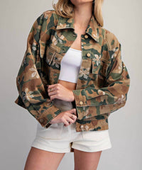 Peace Love Line - Women's Floral Printed Jacket