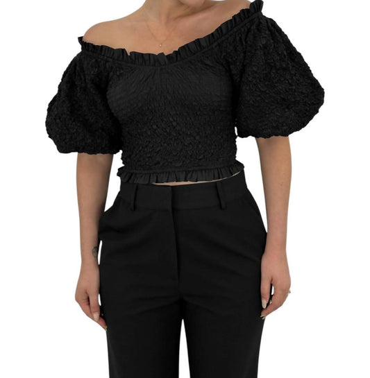 Olivaceous - Exaggerated Puff Sleeve Smocked Top