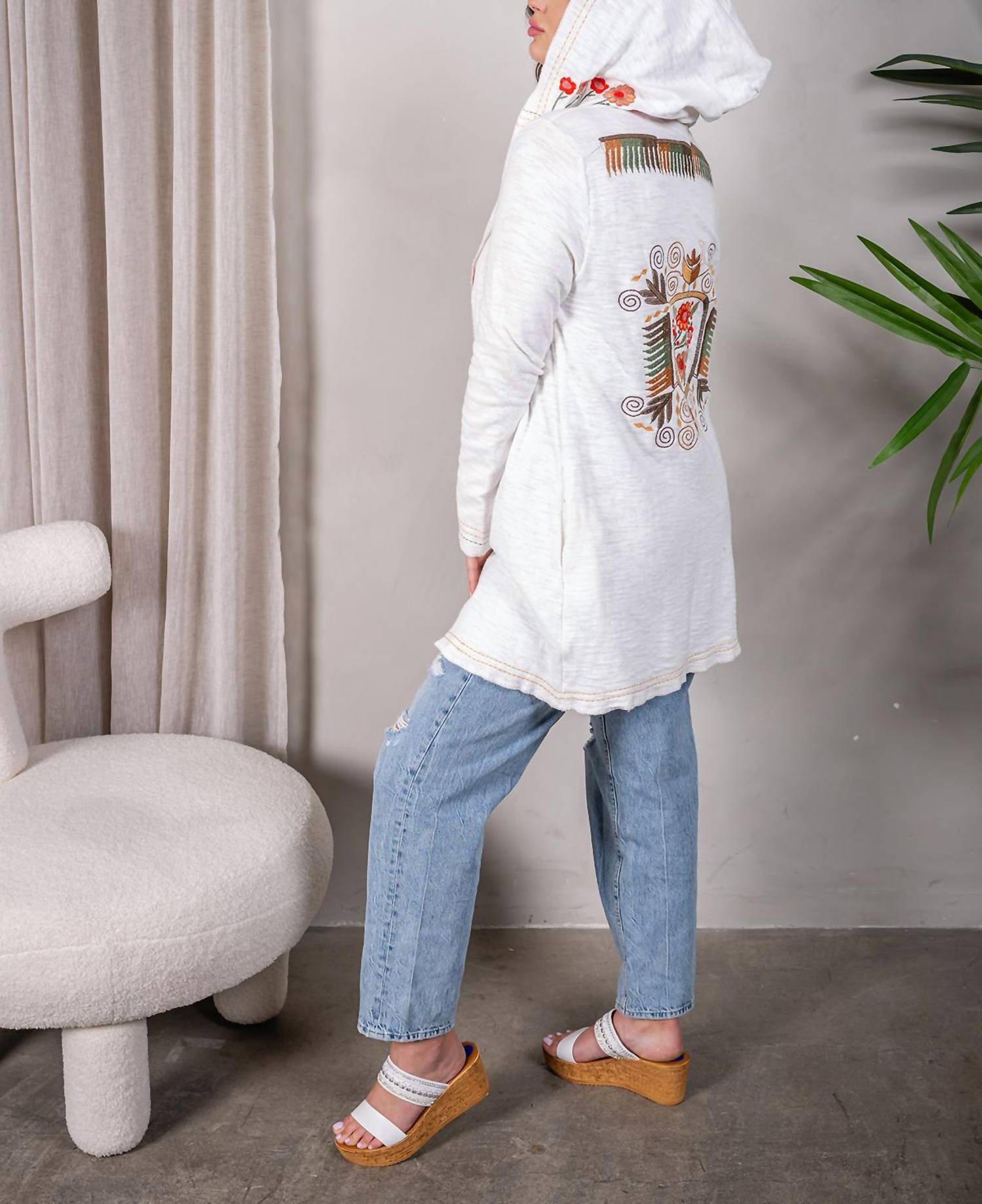 Paparazzi - Embroidered Double Knit Hooded Open Front Jacket