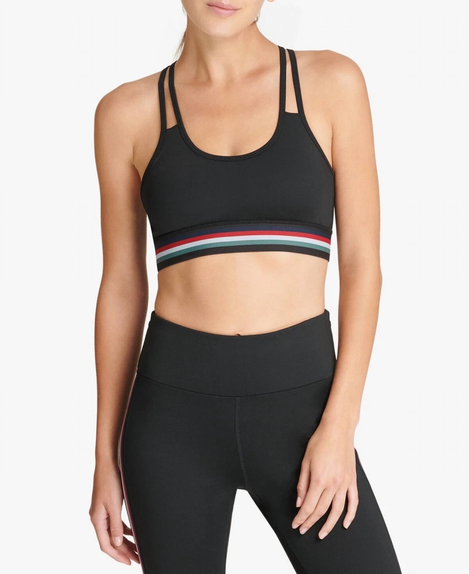 Dkny - Track Stripe Racerback Mid Impact Sports Bra