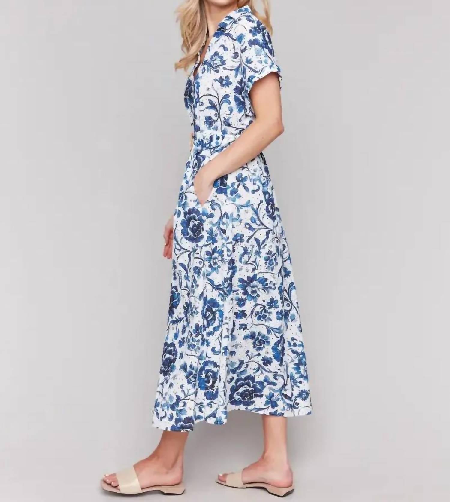 CHARLIE B Eyelet Maxi Dress in delphinium - women's dress - detail view