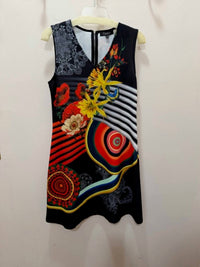 Papillon Women's Floral Kaleidoscope Shift Dress in black yellow red - women's dress