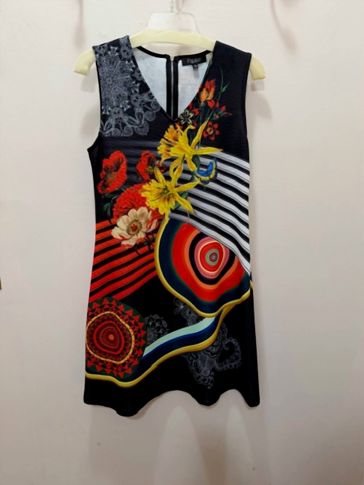 Papillon Women's Floral Kaleidoscope Shift Dress in black yellow red - women's dress