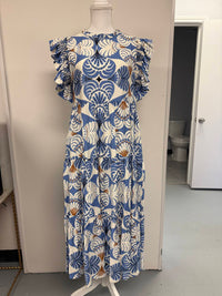 Jodifl - Women's Ruffled Sleeves Boho Floral Tiered Midi Dress