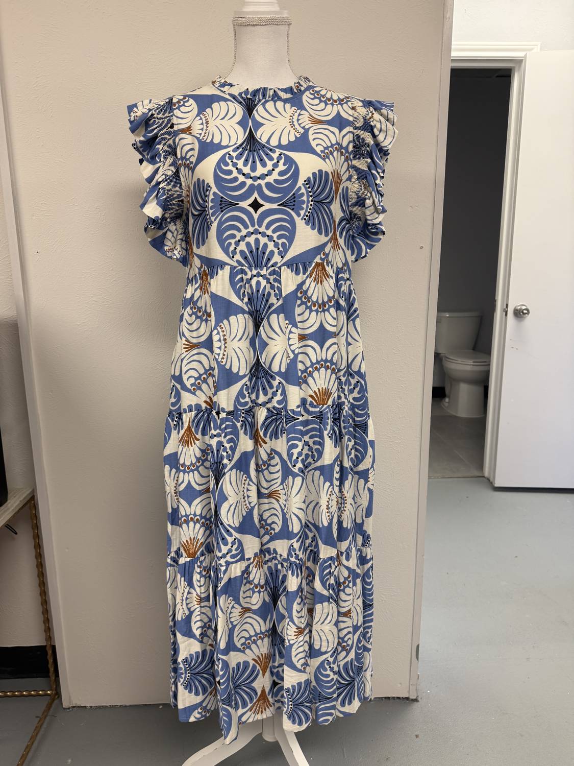 Jodifl - Women's Ruffled Sleeves Boho Floral Tiered Midi Dress