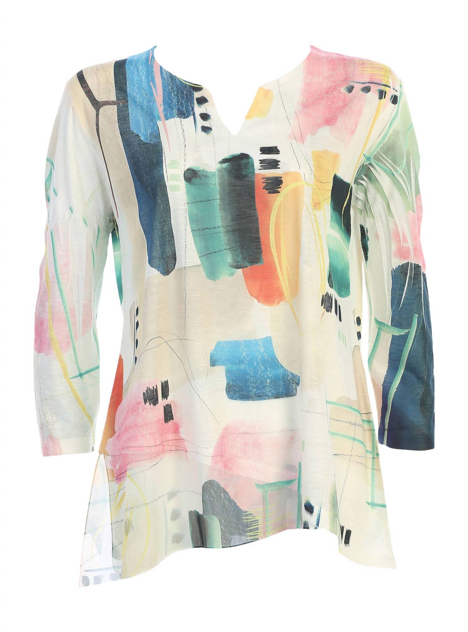 Jess & Jane - Women's Slit V-neck Chiffon Contrast Top