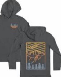 TINY WHALES Kid's Adventure Awaits Hooded Long Sleeve Hoodie in vintage black - kids' shirt - detail view