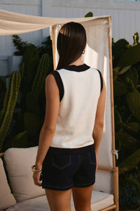 ABLE Contrast Anchor Knit Top in white black - women's tank top - detail view