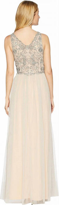 Adrianna Papell - Beaded Sleeveless V-neck Bodice Gown Dress