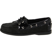 Sebago Women's Coast Two Eye Quilted Boat Shoes in black - women's flats - detail view