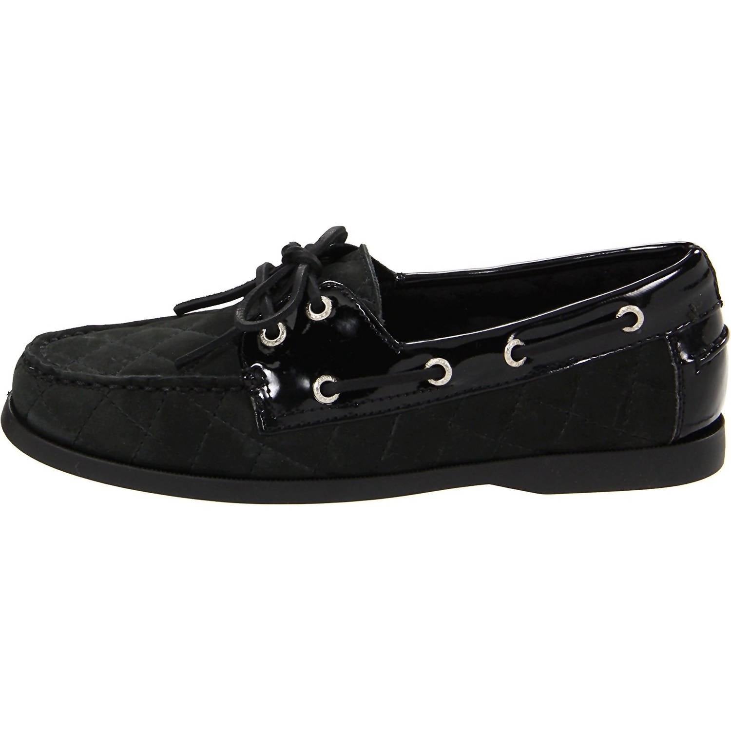 Sebago Women's Coast Two Eye Quilted Boat Shoes in black - women's flats - detail view