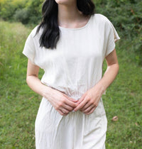 Elle Grey Short Sleeve Drawstring Waist Linen Jumpsuit in vanilla dreams - women's pants - view 4