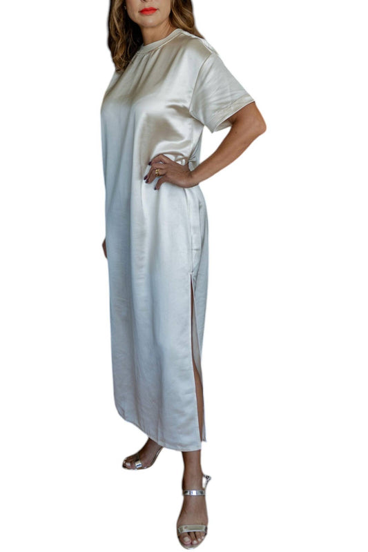 Mable - Short Sleeve Satin Column Maxi Dress