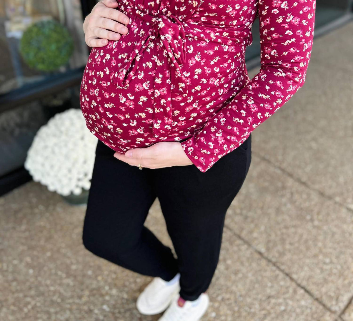Hello Miz - Floral Long Sleeve Maternity Nursing Knit Top