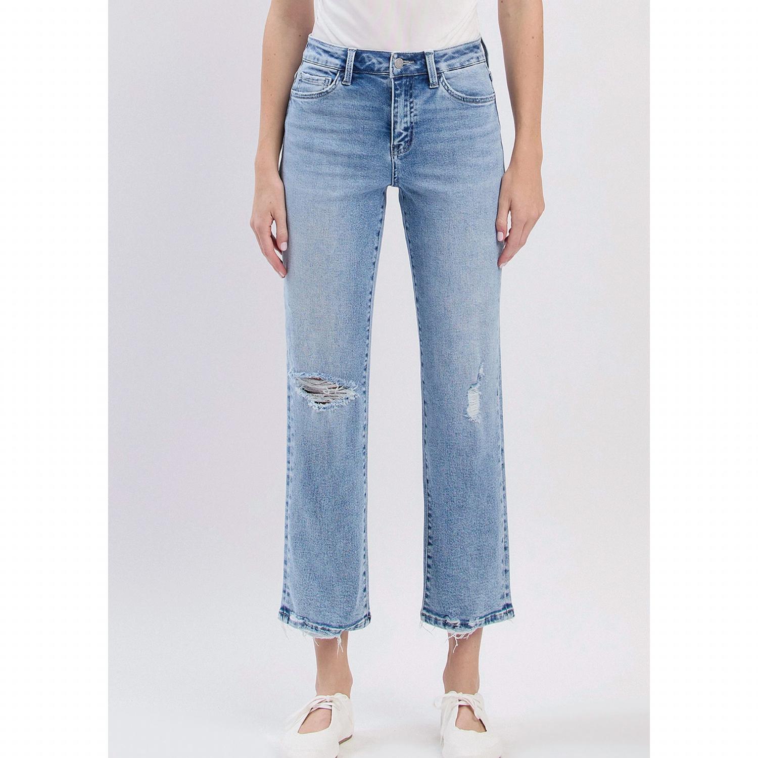 FLYING MONKEY High Rise Ankle Straight Jeans in light wash - women's jeans - view 4