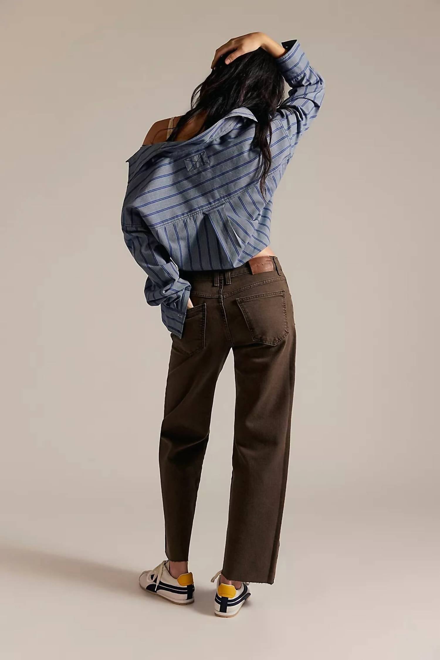 Free People Women’s Risk Taker Mid-rise Jeans in brown - women's jeans - detail view