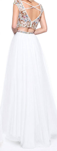 Sherri Hill Beaded Two Piece Tulle Gown in ivory - women's dress - alternate view