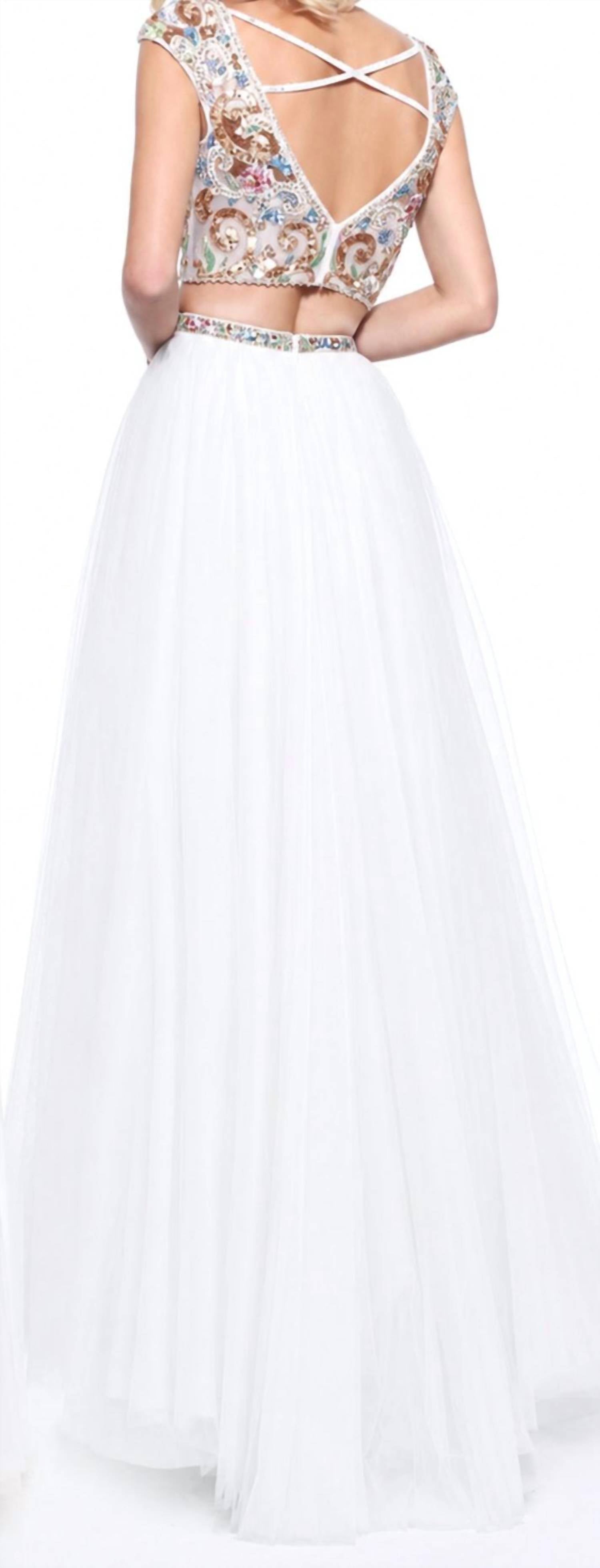 Sherri Hill Beaded Two Piece Tulle Gown in ivory - women's dress - alternate view
