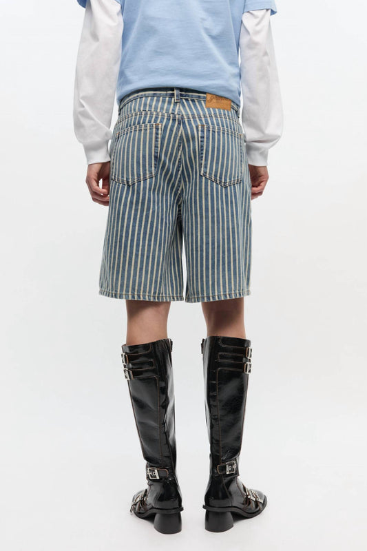 Ganni - Light Stripe Denim Shorts