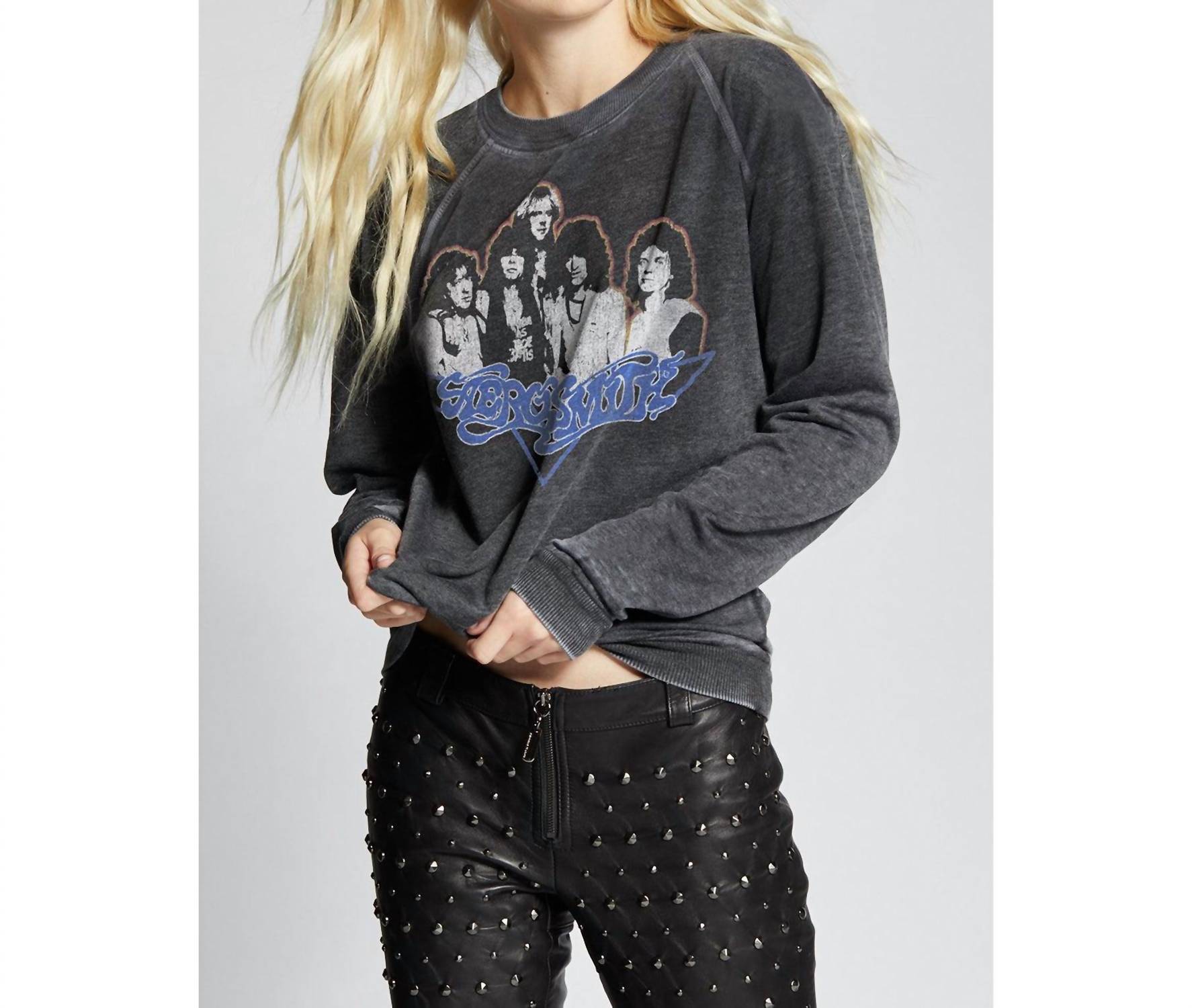 Recycled Karma Aero Force One Aerosmith Sweatshirt in black - women's top