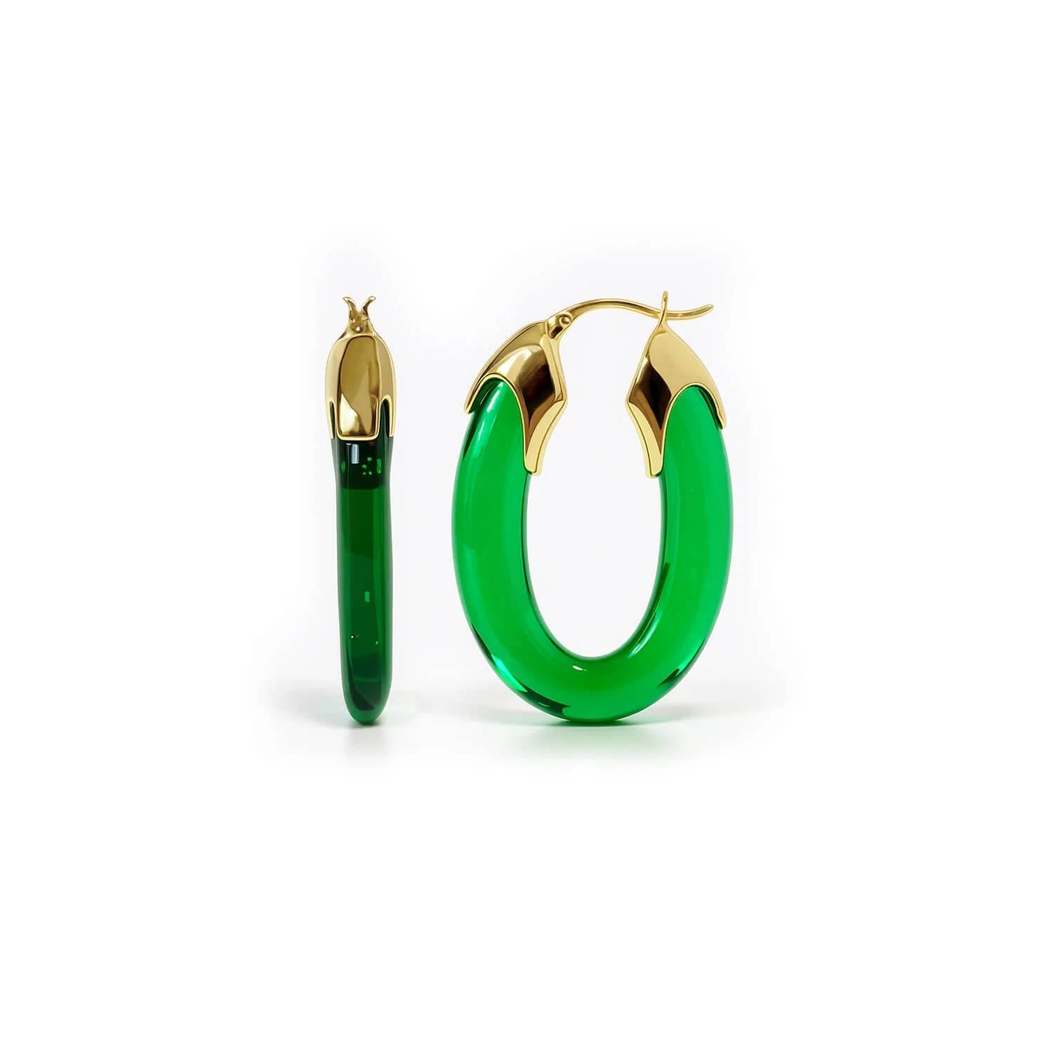 Gold & Honey - Women's Carved Oval Lucite Birthstone Hoop Earrings