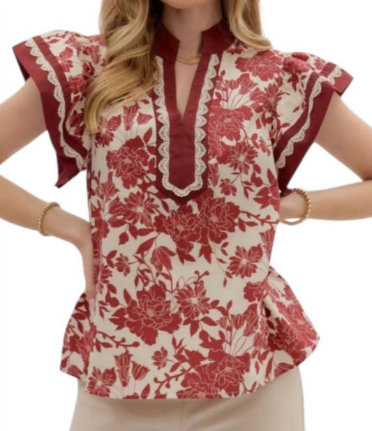 Entro - Floral Flutter Sleeve Top