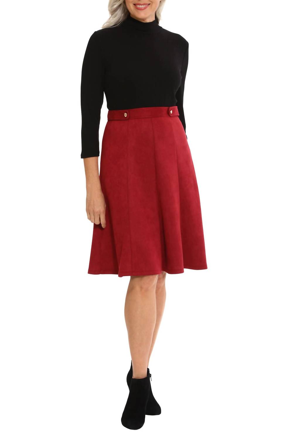 London Times - High Neck 3/4 Sleeves Ribbed Top & Skirt Dress