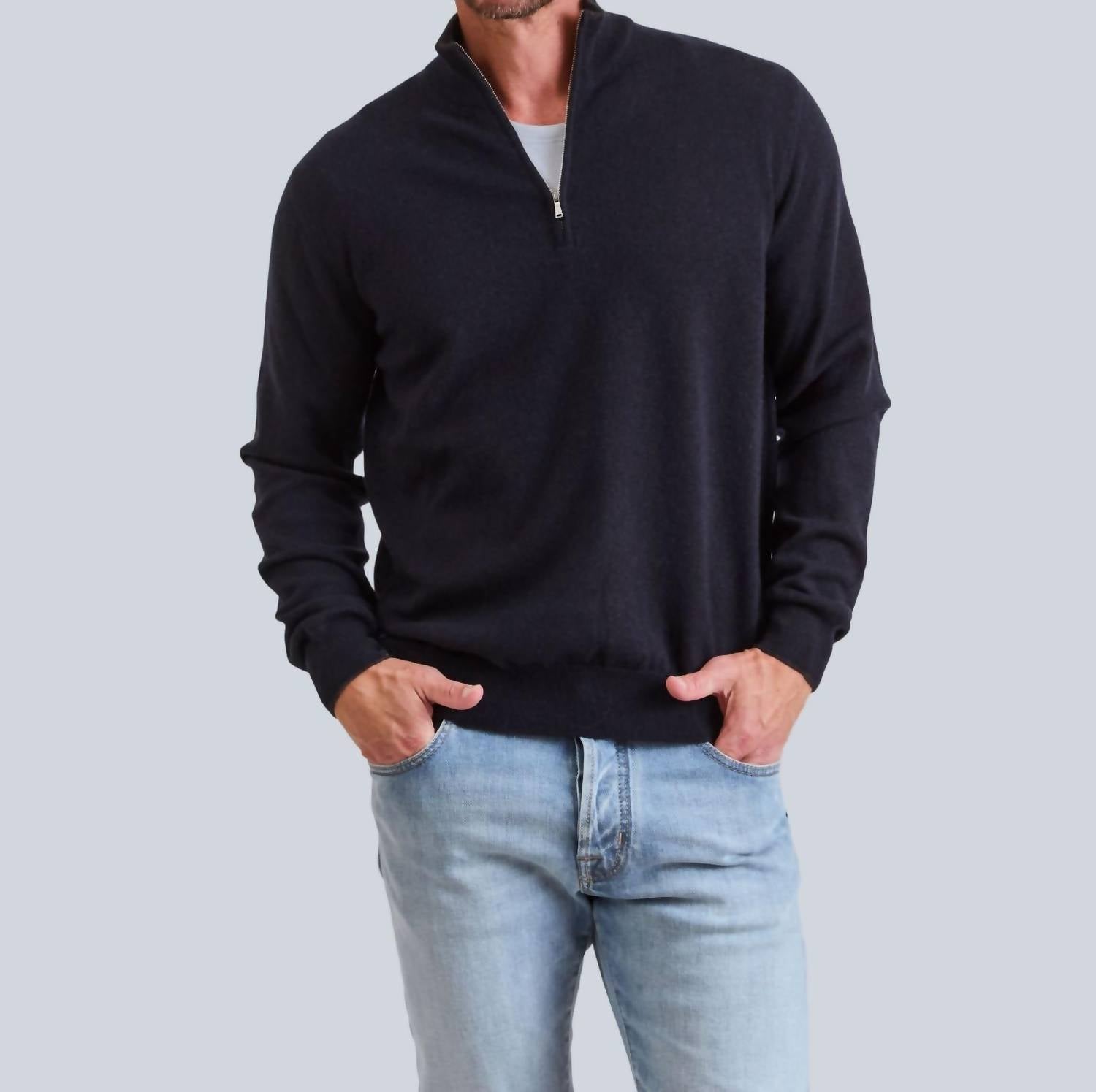 Fioroni Cashmere Men's Cashmere Quarter-zip Sweater in navy - men's sweater