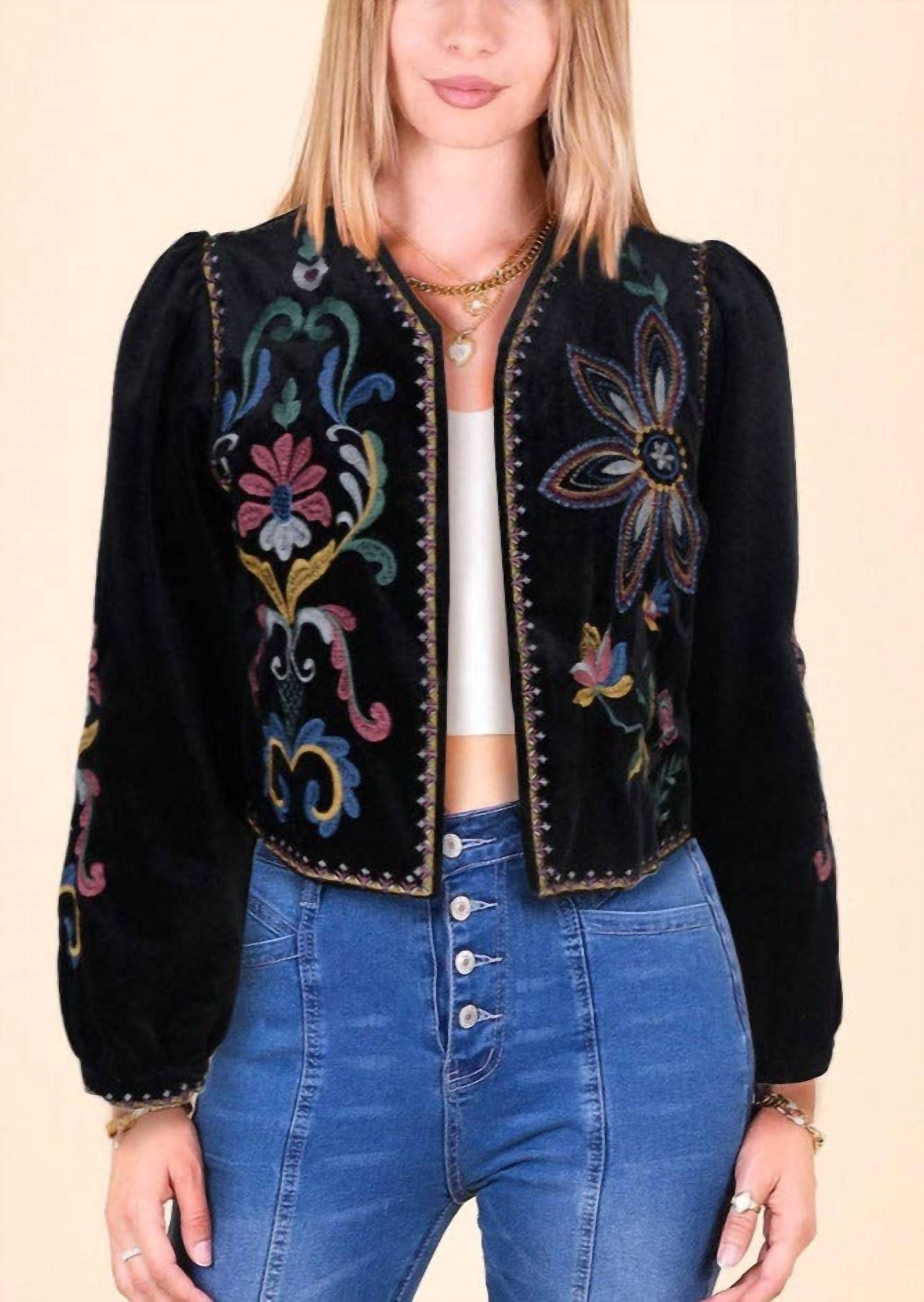 Modenaire - Floral Embroidered Bolero With Trim