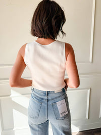 current air Luxe Ribbed Tank Top in ivory - women's tank top - detail view