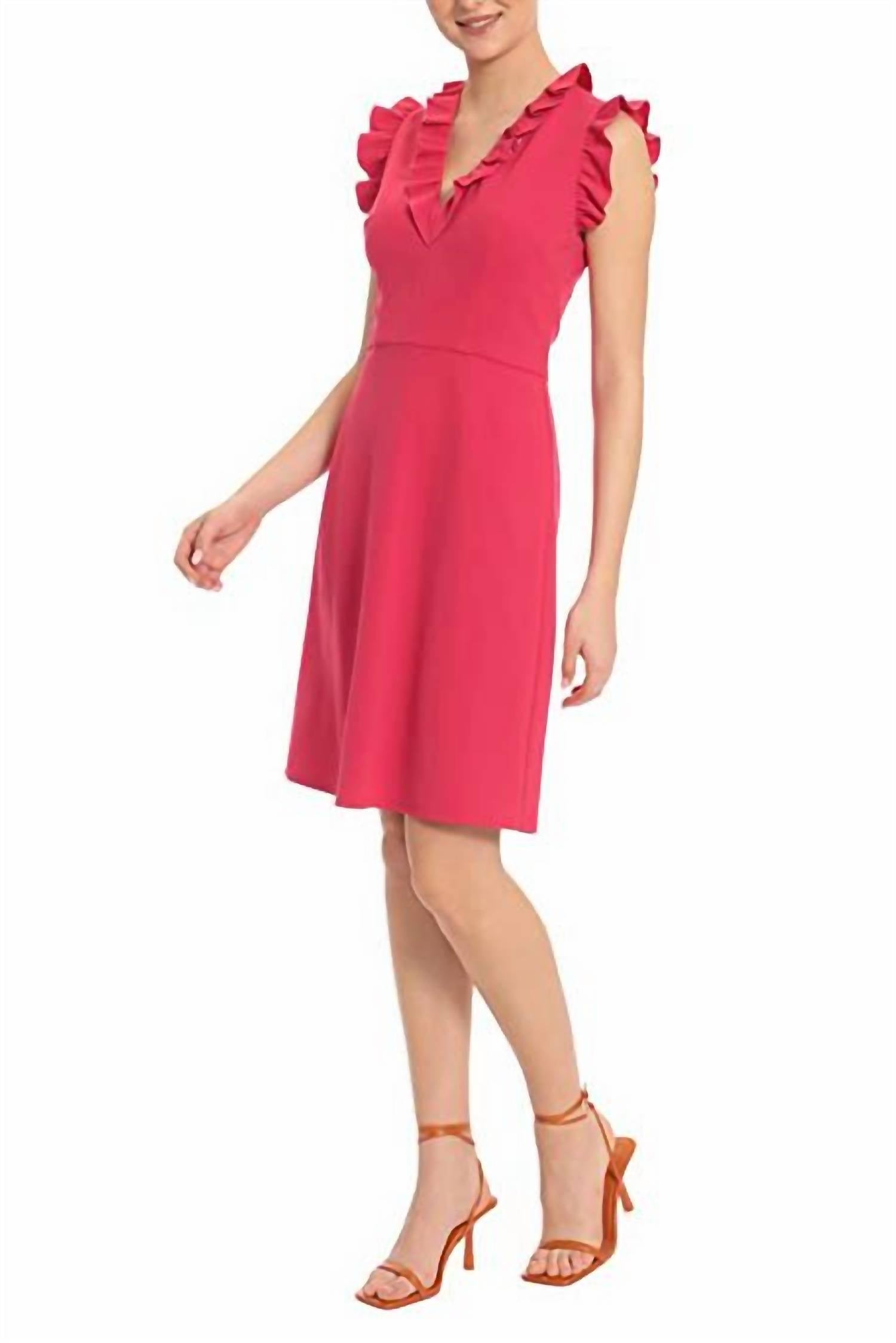 Maggy London - Ruffle Sleeves Short Crepe Dress
