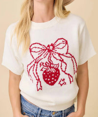 Main Strip - Pricilla Strawberry Bow Sweater