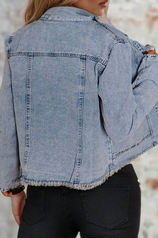 Shewin - Scallop Trim Denim Jacket