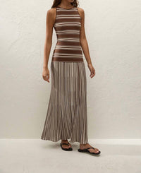 FAITHFULL THE BRAND Tore Maxi Dress in ombre stripe macro carob - women's dress - detail view