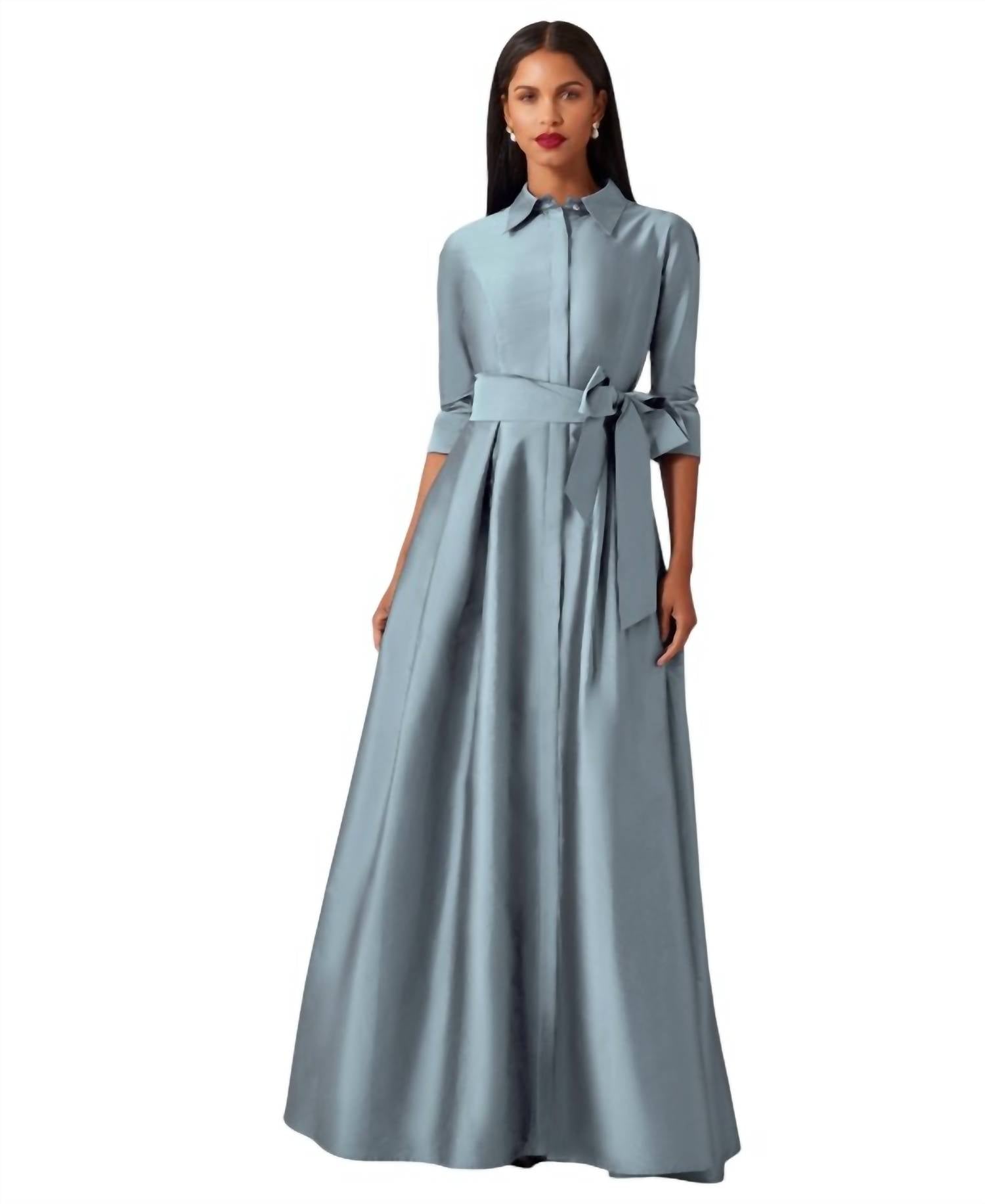 Teri Jon - 3/4 Sleeve Taffeta Shirtwaist Gown
