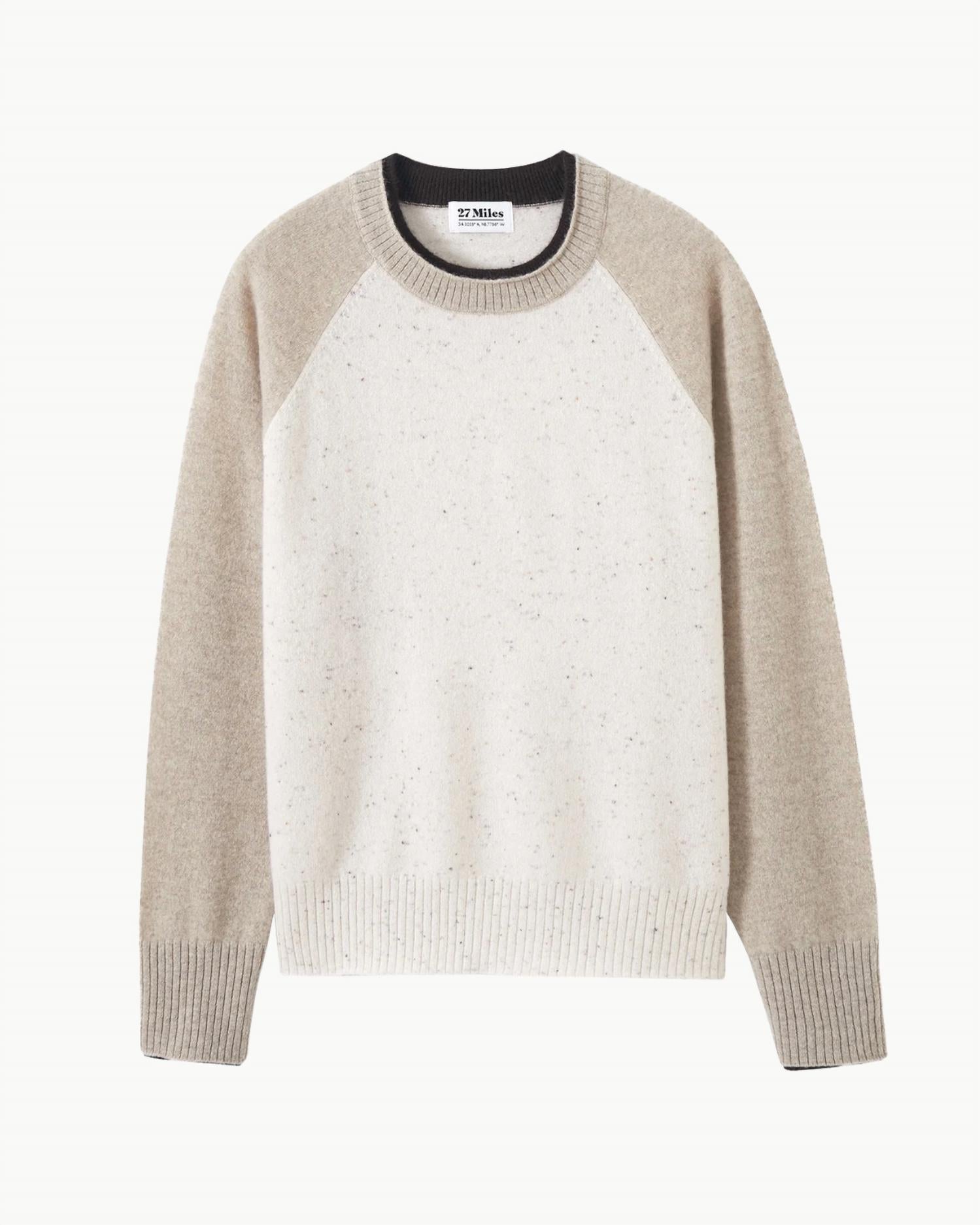 27 Miles Malibu Proctor Cashmere Pullover Sweater in coconut oatmeal espresso - women's sweater - view 6
