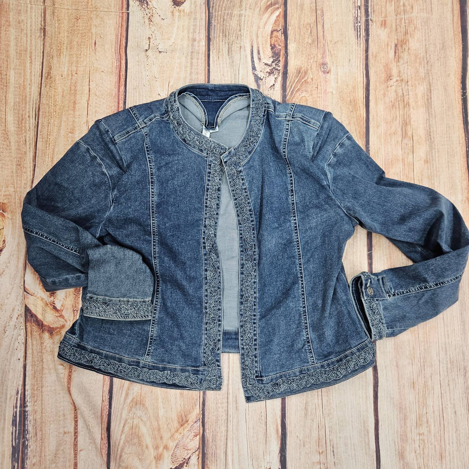 Ethyl Women's Braided Shoulder Pads Jacket in denim - women's jacket